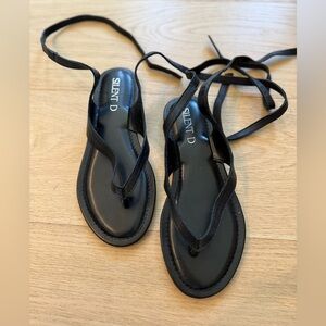 Silent D Suede Tie-Up Toe-Strap Sandals - Size US 38 - Black